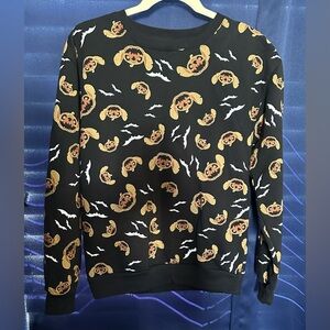 DISNEY Sweatshirt Stitch Junior Small Black Bats Pumpkins Long Sleeve Halloween‎